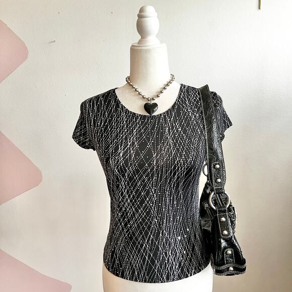 No Brand Tops - Vintage Black Sequin Top 90s Glam Sparkle Retro Y2K‎ 2000s Small